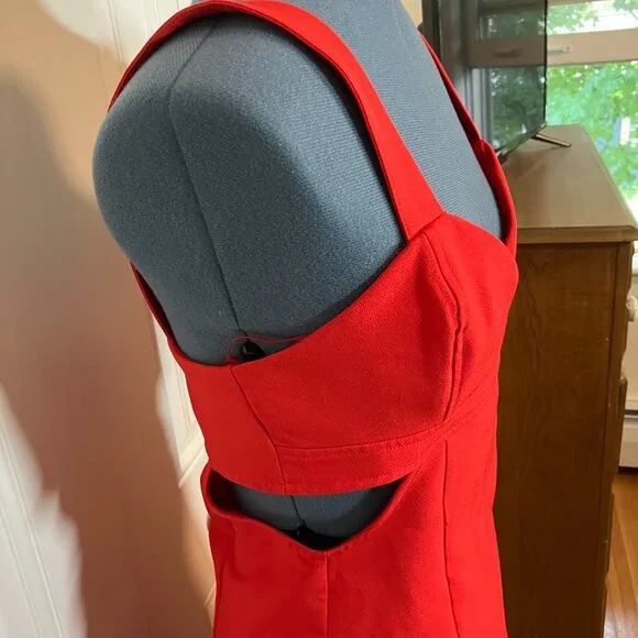 Zara Red Cut Out Bustier Bodycon Dress Size M - Picture 6 of 6